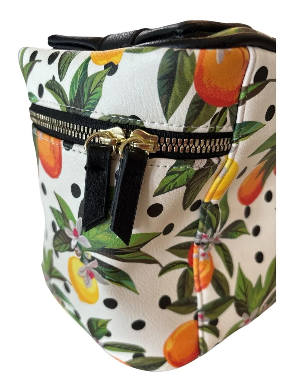 Betsey Johnson White Citrus Print Cosmetic Case with Black Trim